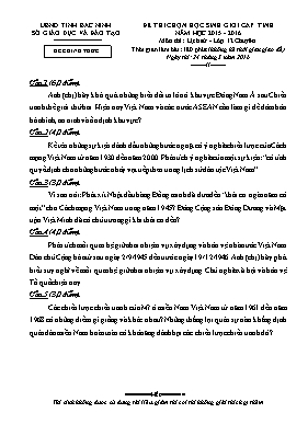 Đề thi học sinh giỏi cấp tỉnh Lịch sử lớp 12 chuyên - Năm học 2015-2016 - Sở GD & ĐT Bắc Ninh
